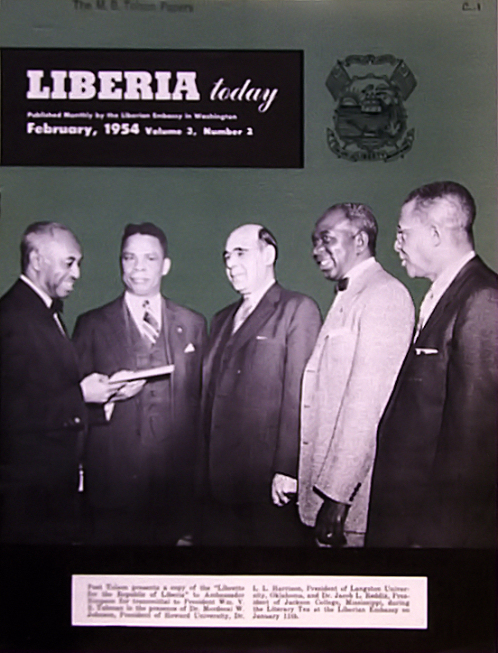 Liberia Today. Melvin B. Tolson
                presents a copy of Libretto